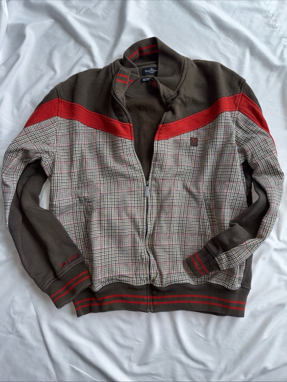 Vintage Marc Ecko Men’s Brown & Red Plaid Zip Jacket